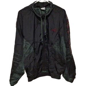 VTG AVIVA Men’s Black Green Nylon Windbreaker Jacket Size P/S 80s 90s Style